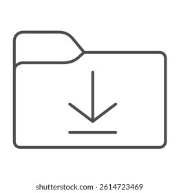 Downloads folder thin line icon, windows pack concept. Vector graphics. Folder with down arrow, downloading sign on white background, linear style icon for mobile or web design