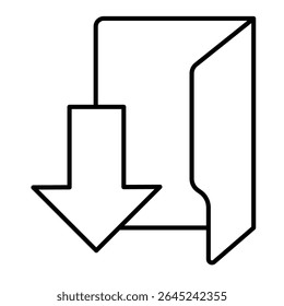 Downloads folder thin line icon, windows pack concept. Vector graphics. Folder with down arrow, downloading sign on white background, style mobile or design