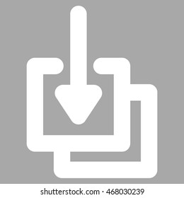 Downloads vector icon. Style is outline flat icon symbol, white color, silver background.