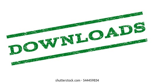 Downloads watermark stamp. Text tag between parallel lines with grunge design style. Rubber seal stamp with unclean texture. Vector green color ink imprint on a white background.