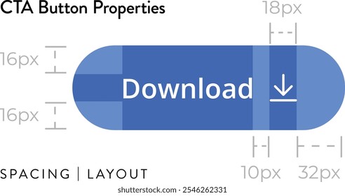 Downlod CTA button guideline properties with dimension, spacing, layout for UI design. Brand guidelines,