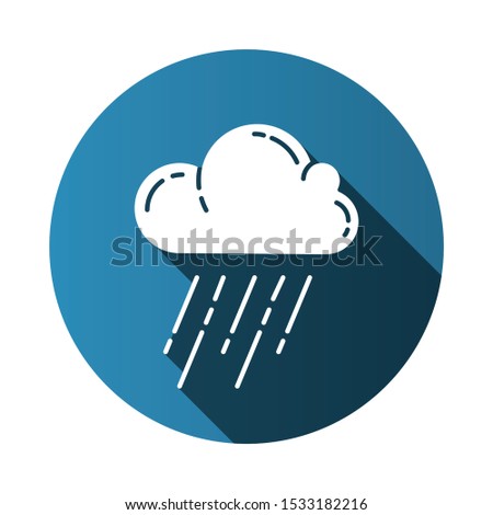 Downpour blue flat design long shadow glyph icon. Rainstorm. Cloud, heavy rainfall. Torrential, pouring rain. Meteorological phenomenon. Monsoon. Rainy season. Vector silhouette illustration