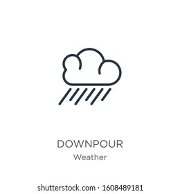 Downpour icon. Thin linear downpour outline icon isolated on white background from weather collection. Line vector sign, symbol for web and mobile