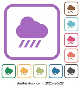 Downpour weather simple icons in color rounded square frames on white background