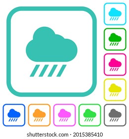 Downpour weather vivid colored flat icons in curved borders on white background