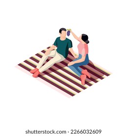 Downshifting escape people isometric icons composition with human characters getting away vector illustration
