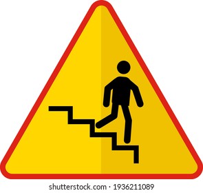 Downstairs Concept Vector Icon Design, yellow triangle warning signs, regulatory and guide symbol on white background, Modern traffic signal stock illustration