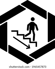 Downstairs Concept Vector Icon Design, Black Hexagonal warning signs, Safety Label and Hazard symbol on white background, Caution or Notice signage stock illustration