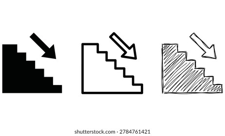 Downstairs Direction Icon Set with Downward Arrow
