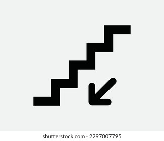 Downstairs Icon. Arrow Point Going Down Stairs Staircase Steps Stairwell Signage Sign Black Symbol Artwork Graphic Illustration Clipart Vector Cricut