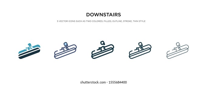 downstairs icon in different style vector illustration. two colored and black downstairs vector icons designed in filled, outline, line and stroke style can be used for web, mobile, ui