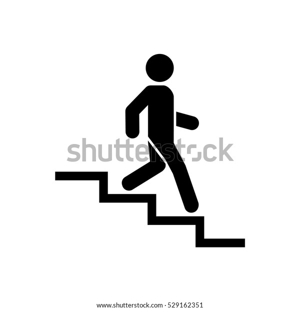 階下のアイコンのサイン 階段で人を歩かせ キャリアシンボル フラットデザイン ベクターイラスト のベクター画像素材 ロイヤリティフリー