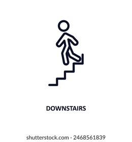 downstairs icon. Thin line downstairs icon from people and relation collection. Outline vector. Editable downstairs symbol can be used web and mobile