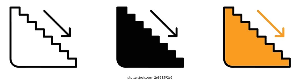 Vetor de ícone de escada inferior. Símbolo de Direção e Descida. ilustração de vetor.
