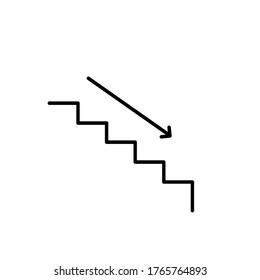 Downstairs icon vector on white background, arrow symbol