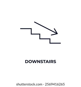 downstairs outline icon. Linear vector from people concept. Thin line downstairs icon isolated on white background