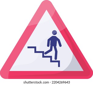 Downstairs Red Triangle Concept, Downward Staircase Vector Icon Design, Modern traffic guide warning sign, Regulatory and recognizable symbol, Mandatory Road signage stock illustration