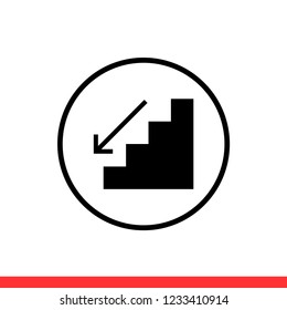 Downstairs vector icon, arrow symbol. Simple, flat design for web or mobile app