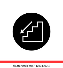 Downstairs vector icon, arrow symbol. Simple, flat design for web or mobile app