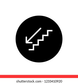 Downstairs vector icon, arrow symbol. Simple, flat design for web or mobile app
