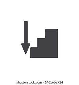 Downstairs vector icon. filled flat sign for mobile concept and web design. Ladder and arrow down glyph icon. Symbol, logo illustration. Vector graphics