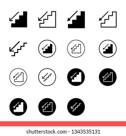 Downstairs vector icon set, arrow symbol. Simple, flat design for web or mobile app