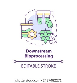 Downstream bioprocessing multi color concept icon. Microorganisms filtration. Genetic modification, crop improvement. Round shape line illustration. Abstract idea. Graphic design. Easy to use