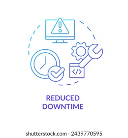 Icono de concepto de degradado azul para reducir el tiempo de inactividad. Herramientas de supervisión del mantenimiento del servidor. Análisis de rendimiento, optimización de procesos. Ilustración de línea de forma redonda. Idea abstracta. Diseño gráfico. Fácil de usar