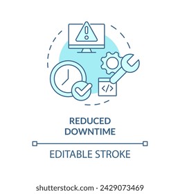 Downtime reduce soft blue concept icon. Server maintenance monitoring tools. Performance analysis, process optimization. Round shape line illustration. Abstract idea. Graphic design. Easy to use