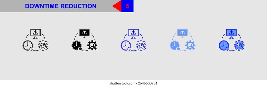 Conjunto de iconos de mantenimiento de proceso de reducción de tiempo de inactividad
