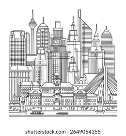 Esquema de linha de arquitetura do centro. Ilustrações vetoriais
