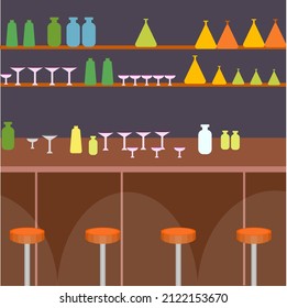 Downtown bar, illustration, vector on a white background.