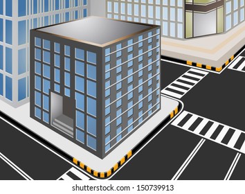 Downtown cartoon with city street vector background