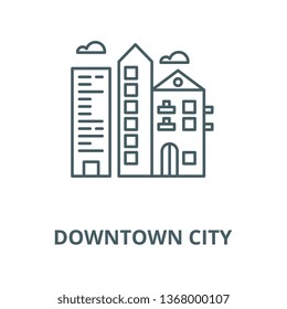 Downtown city line icon, vector. Downtown city outline sign, concept symbol, flat illustration