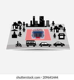 downtown, city on the papermap - vector illustration 