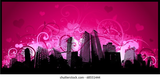 Downtown city valentine's day background
