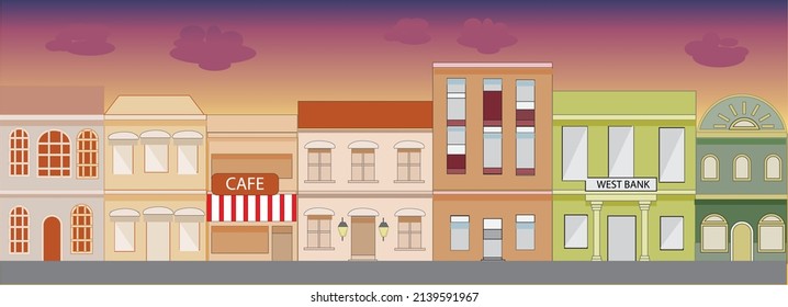 Downtown City View Panorama Game Background Vector