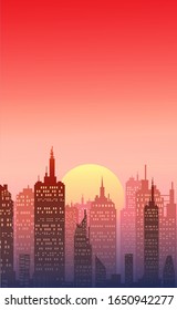 Downtown City Wallpaper In The Morning And Evening Landscape Wallpaper Illustration Vector Style Sunlight Colorful View Background