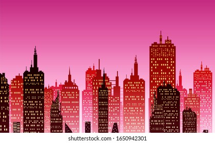Downtown city wallpaper in the morning and evening landscape wallpaper Illustration vector style Sunlight colorful view background