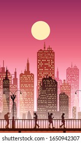 Downtown city wallpaper in the morning and evening landscape wallpaper Illustration vector style Sunlight colorful view background