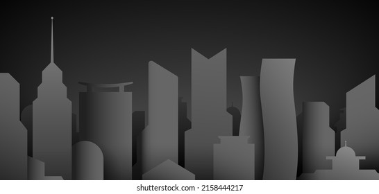 Downtown cityscape with skyscrapers black paper model, architectural, construction, business vector background.