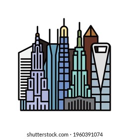 Distrito central con rascacielos aislados ilustraciones vectoriales para el Día de los Rascacielos el 3 de setiembre