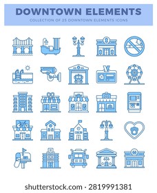 Downtown element icons bridge. bath. lamppost. building. no smoking.