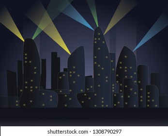 downtown festival in holiday have a lot of skyscraper lighting activities