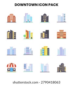 Downtown Flat icon pack with  vectors for app and web use.