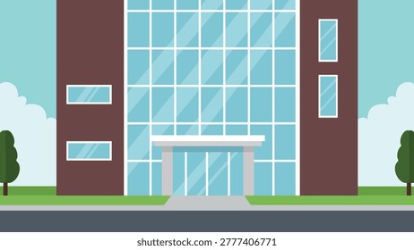 Downtown Glass Office Flat Design Illustration Exterior