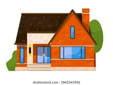 Downtown house front elevation isolated on white background