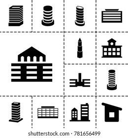 Downtown icons. set of 13 editable filled downtown icons such as business center building, house building