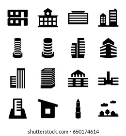 Downtown icons set. set of 16 downtown filled icons such as business center building, house building, building