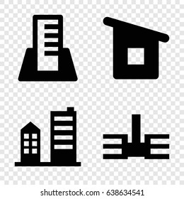 Downtown icons set. set of 4 downtown filled icons such as house building